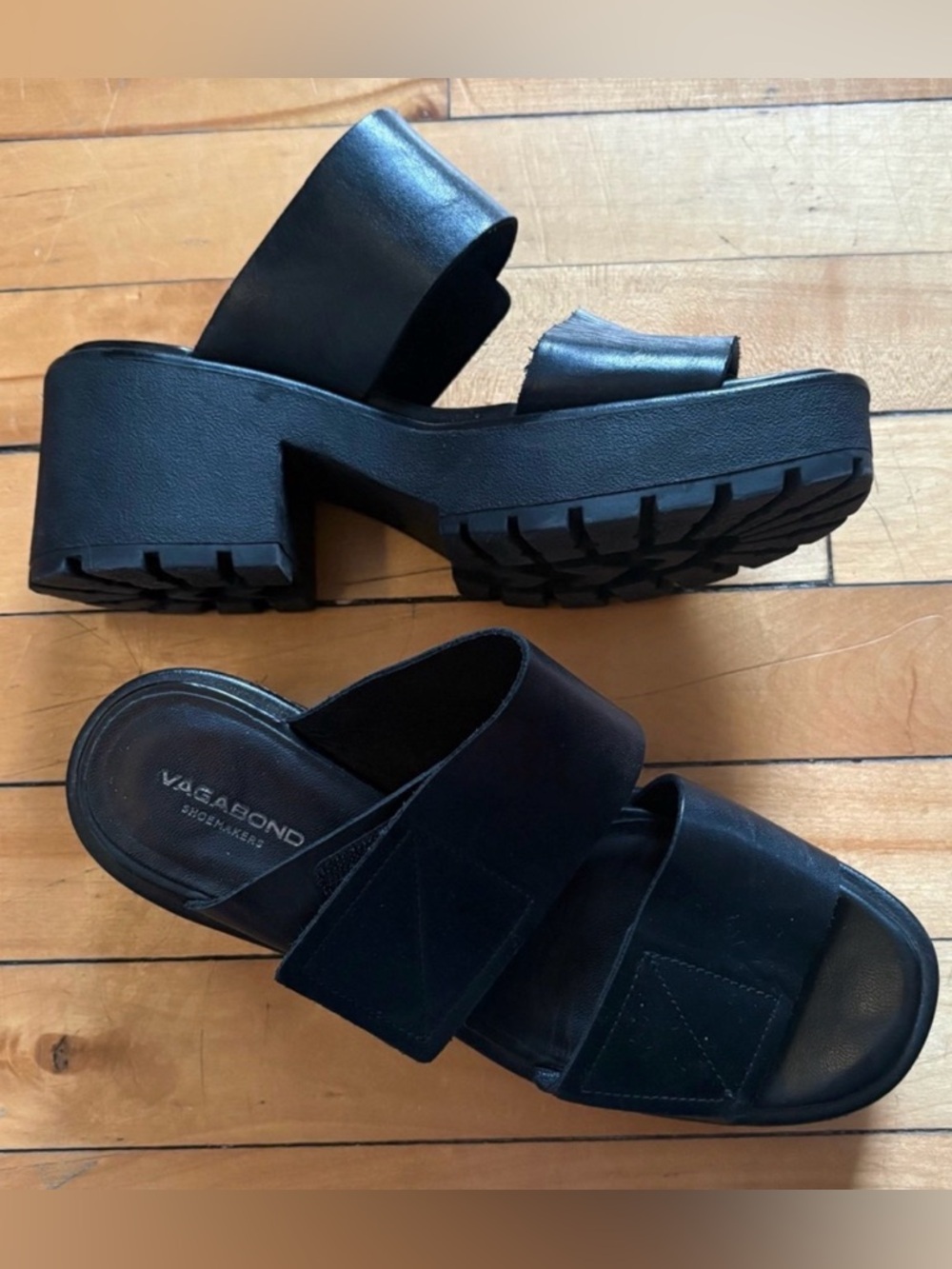 Vagabond Sz 6.5 (37) Dioon Double Strap Chunky Black Leather Sandals